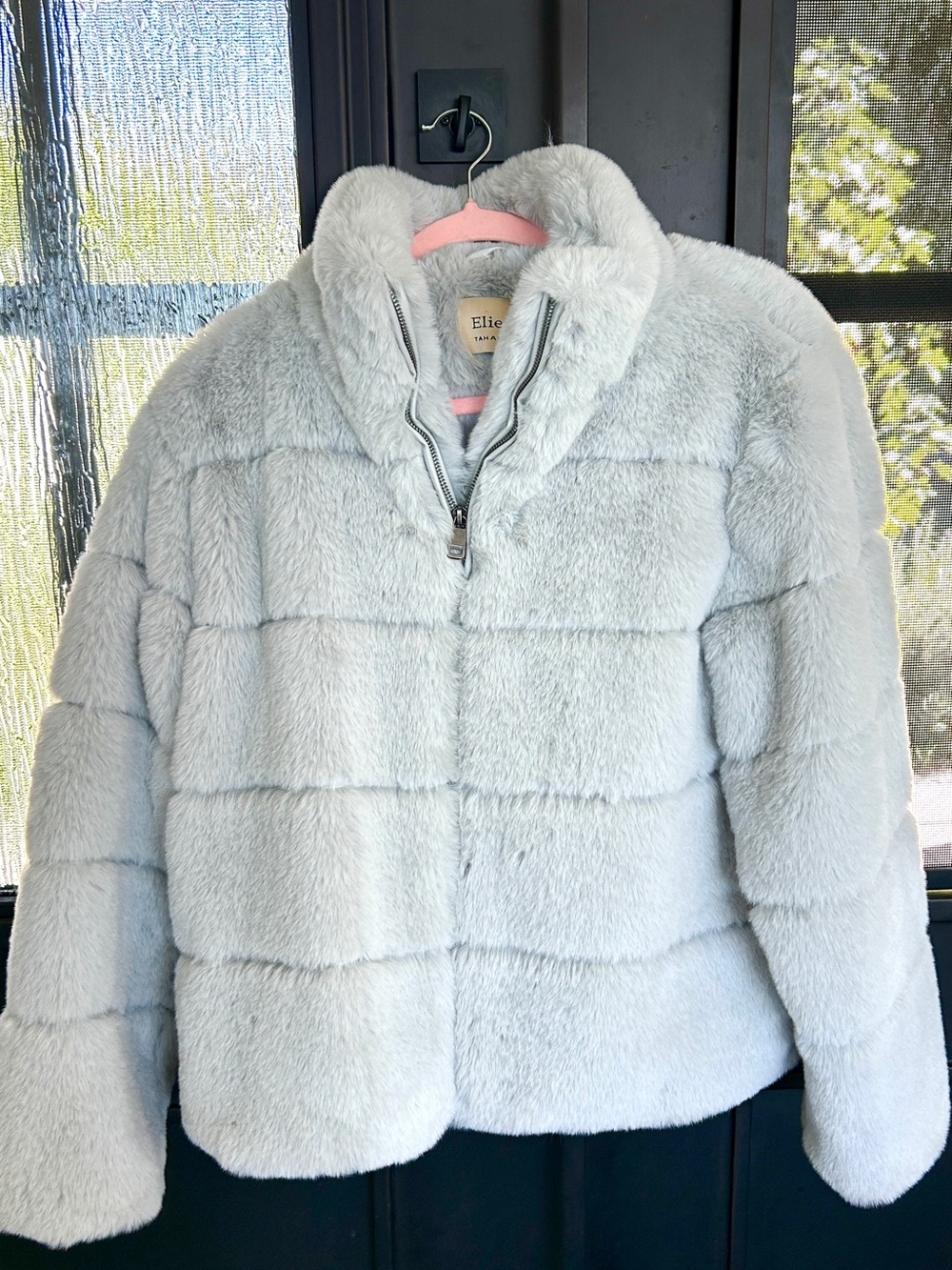 Tahari Soft Light Gray Teddy Zip Jacket